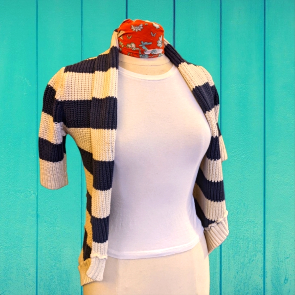 Blue and White/Cream Sailor Sweater, Half Sleeve